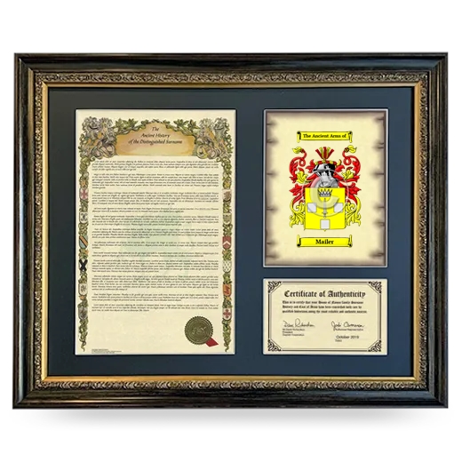 Mailer Framed Surname History and Coat of Arms- Heirloom