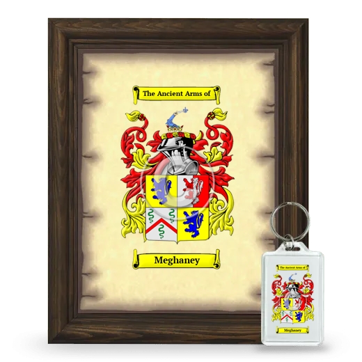 Meghaney Framed Coat of Arms and Keychain - Brown