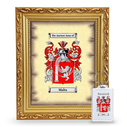 Malta Framed Coat of Arms and Keychain - Gold