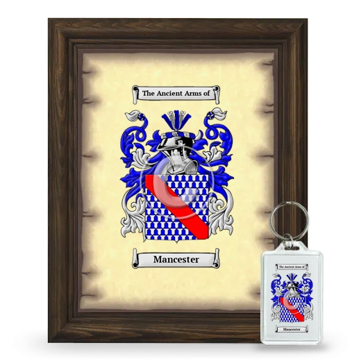 Mancester Framed Coat of Arms and Keychain - Brown