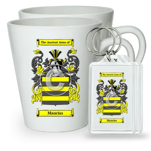 Mancias Pair of Latte Mugs and Pair of Keychains