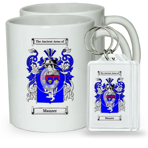 Manzer Pair of Coffee Mugs and Pair of Keychains