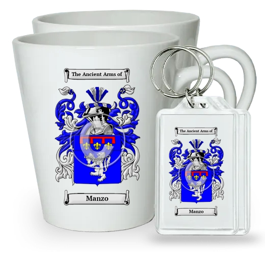 Manzo Pair of Latte Mugs and Pair of Keychains