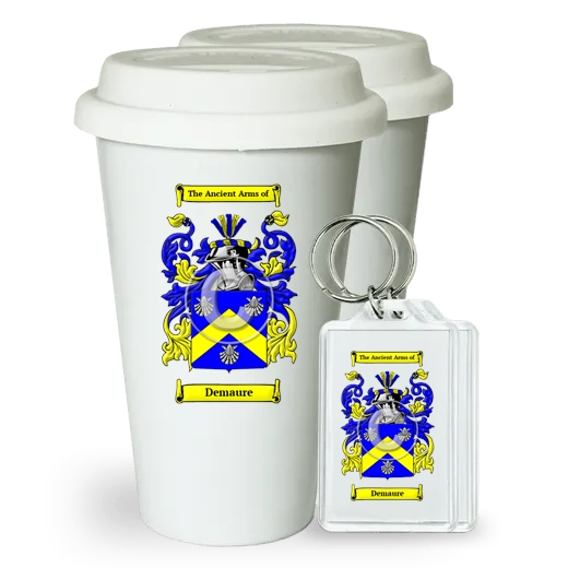 Demaure Pair of Ceramic Tumblers with Lids and Keychains