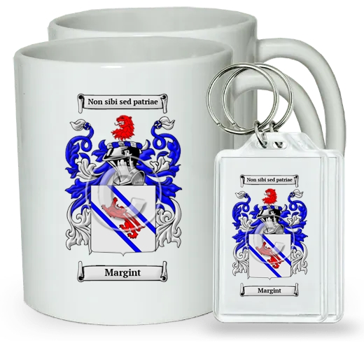 Margint Pair of Coffee Mugs and Pair of Keychains