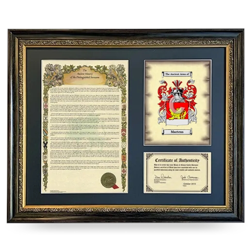 Martens Framed Surname History and Coat of Arms- Heirloom