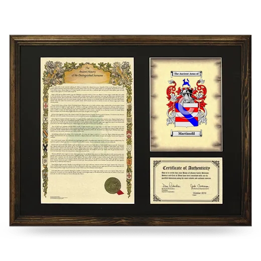 Martinsdil Framed Surname History and Coat of Arms - Brown