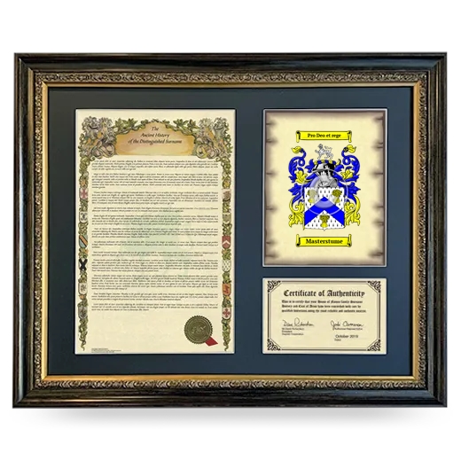 Masterstume Framed Surname History and Coat of Arms- Heirloom