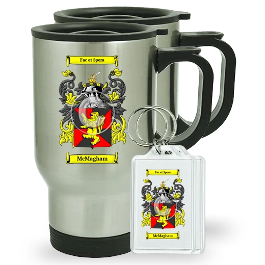 McMagham Pair of Travel Mugs and pair of Keychains