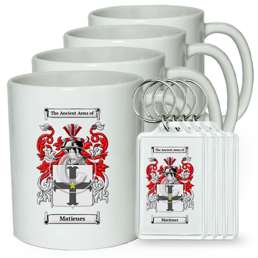 Matieues Set of 4 Coffee Mugs and Keychains