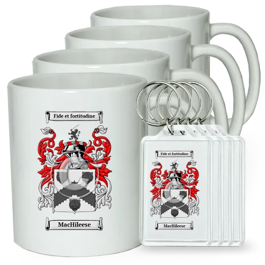 MacHileese Set of 4 Coffee Mugs and Keychains