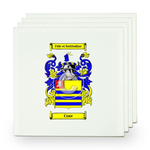 Coxe Set of Four Small Tiles with Coat of Arms