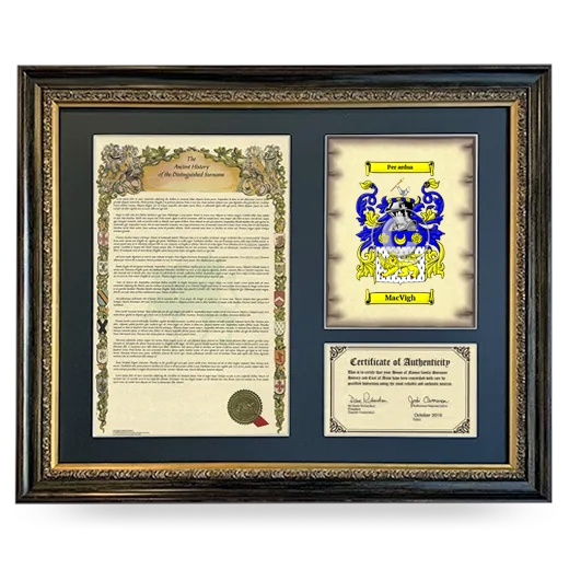 MacVigh Framed Surname History and Coat of Arms- Heirloom