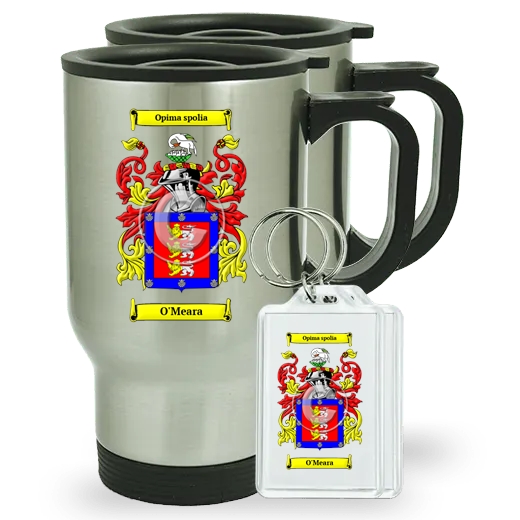 O'Meara Pair of Travel Mugs and pair of Keychains