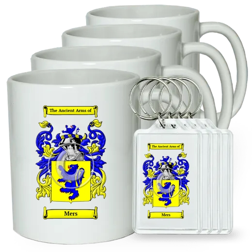 Mers Set of 4 Coffee Mugs and Keychains