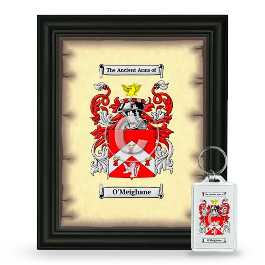 O'Meighane Framed Coat of Arms and Keychain - Black