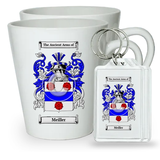 Meiller Pair of Latte Mugs and Pair of Keychains