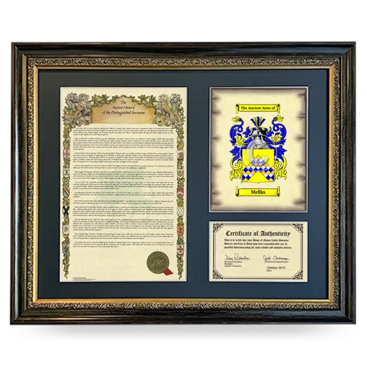 Mellin Framed Surname History and Coat of Arms- Heirloom