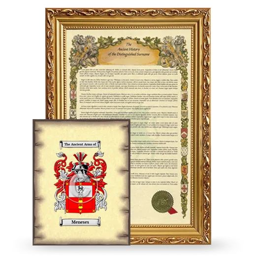 Meneses Framed History and Coat of Arms Print - Gold