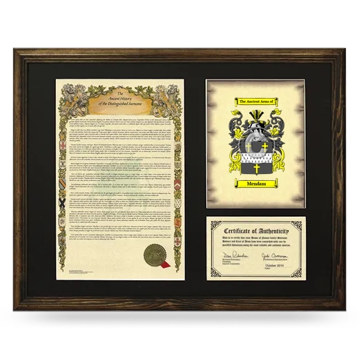 Mendam Framed Surname History and Coat of Arms - Brown