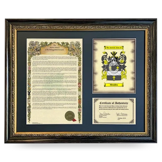 Menden Framed Surname History and Coat of Arms- Heirloom