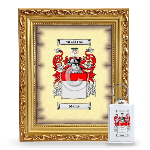 Mame Framed Coat of Arms and Keychain - Gold