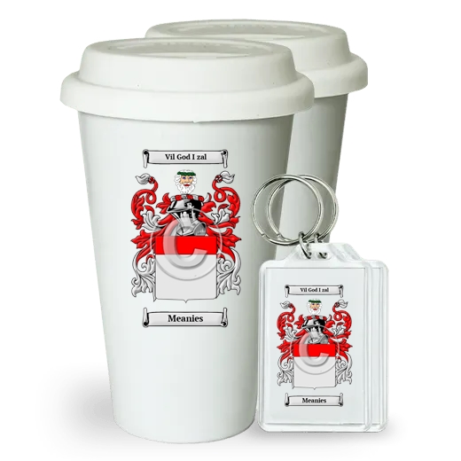 Meanies Pair of Ceramic Tumblers with Lids and Keychains