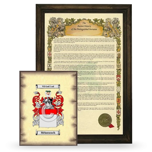 Méinearach Framed History and Coat of Arms Print - Brown