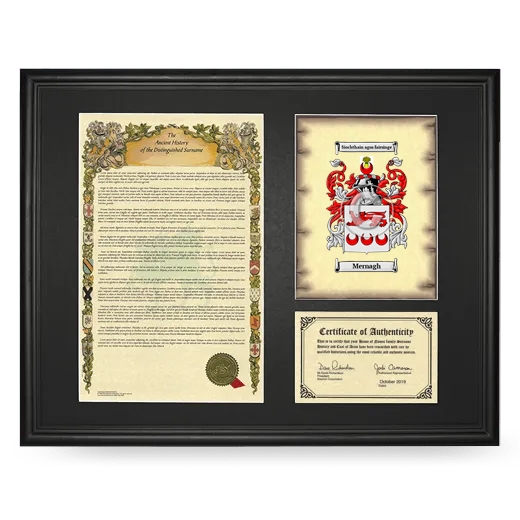 Mernagh Framed Surname History and Coat of Arms - Black