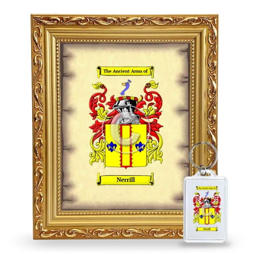 Nerrill Framed Coat of Arms and Keychain - Gold