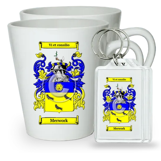 Merwork Pair of Latte Mugs and Pair of Keychains