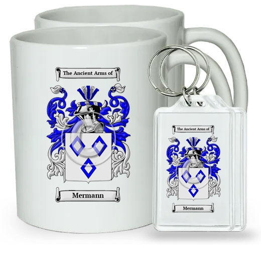 Mermann Pair of Coffee Mugs and Pair of Keychains