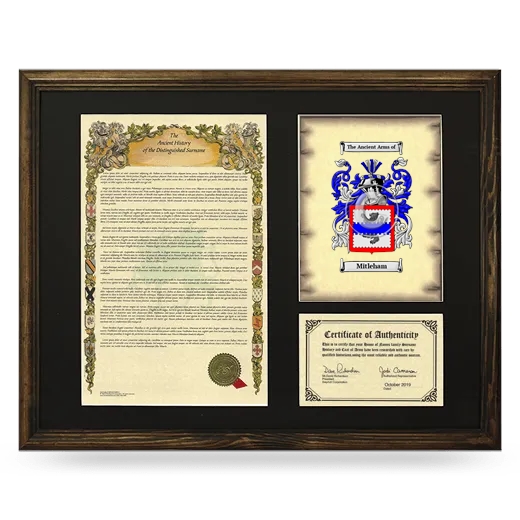 Mitleham Framed Surname History and Coat of Arms - Brown