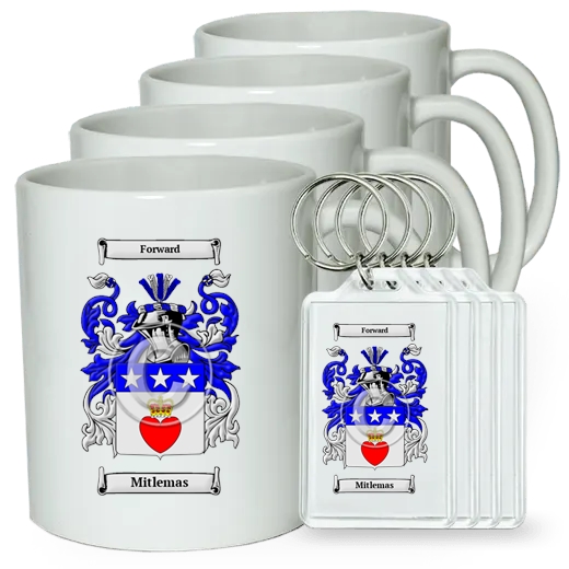 Mitlemas Set of 4 Coffee Mugs and Keychains