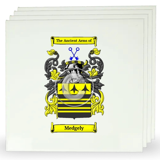 Medgely Set of Four Large Tiles with Coat of Arms