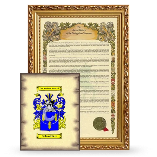 Delamillière Framed History and Coat of Arms Print - Gold
