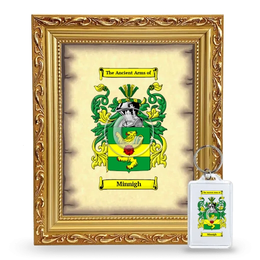 Minnigh Framed Coat of Arms and Keychain - Gold