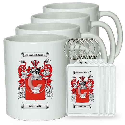 Minnock Set of 4 Coffee Mugs and Keychains