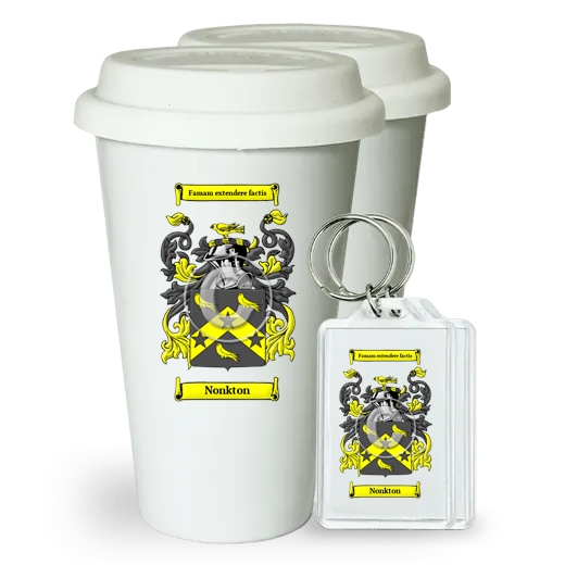 Nonkton Pair of Ceramic Tumblers with Lids and Keychains