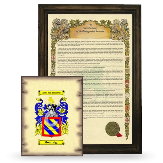 Monttaigu Framed History and Coat of Arms Print - Brown