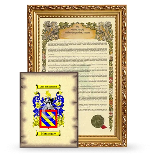 Monttaigue Framed History and Coat of Arms Print - Gold