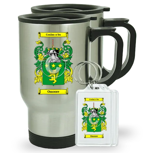 Omoore Pair of Travel Mugs and pair of Keychains