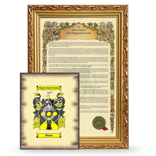 Munn Framed History and Coat of Arms Print - Gold