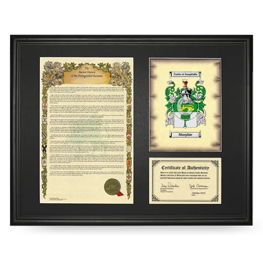 Murphie Framed Surname History and Coat of Arms - Black