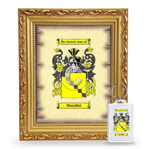 Musolini Framed Coat of Arms and Keychain - Gold