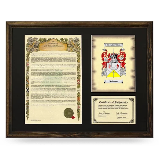 Neilsson Framed Surname History and Coat of Arms - Brown