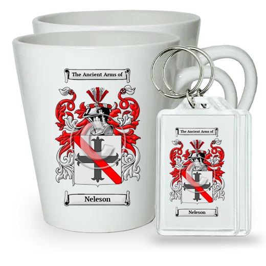 Neleson Pair of Latte Mugs and Pair of Keychains