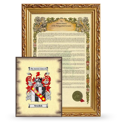 Newdick Framed History and Coat of Arms Print - Gold