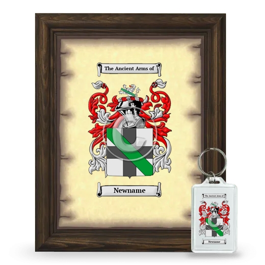 Newname Framed Coat of Arms and Keychain - Brown
