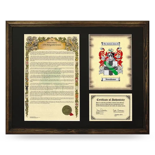 Newnhome Framed Surname History and Coat of Arms - Brown